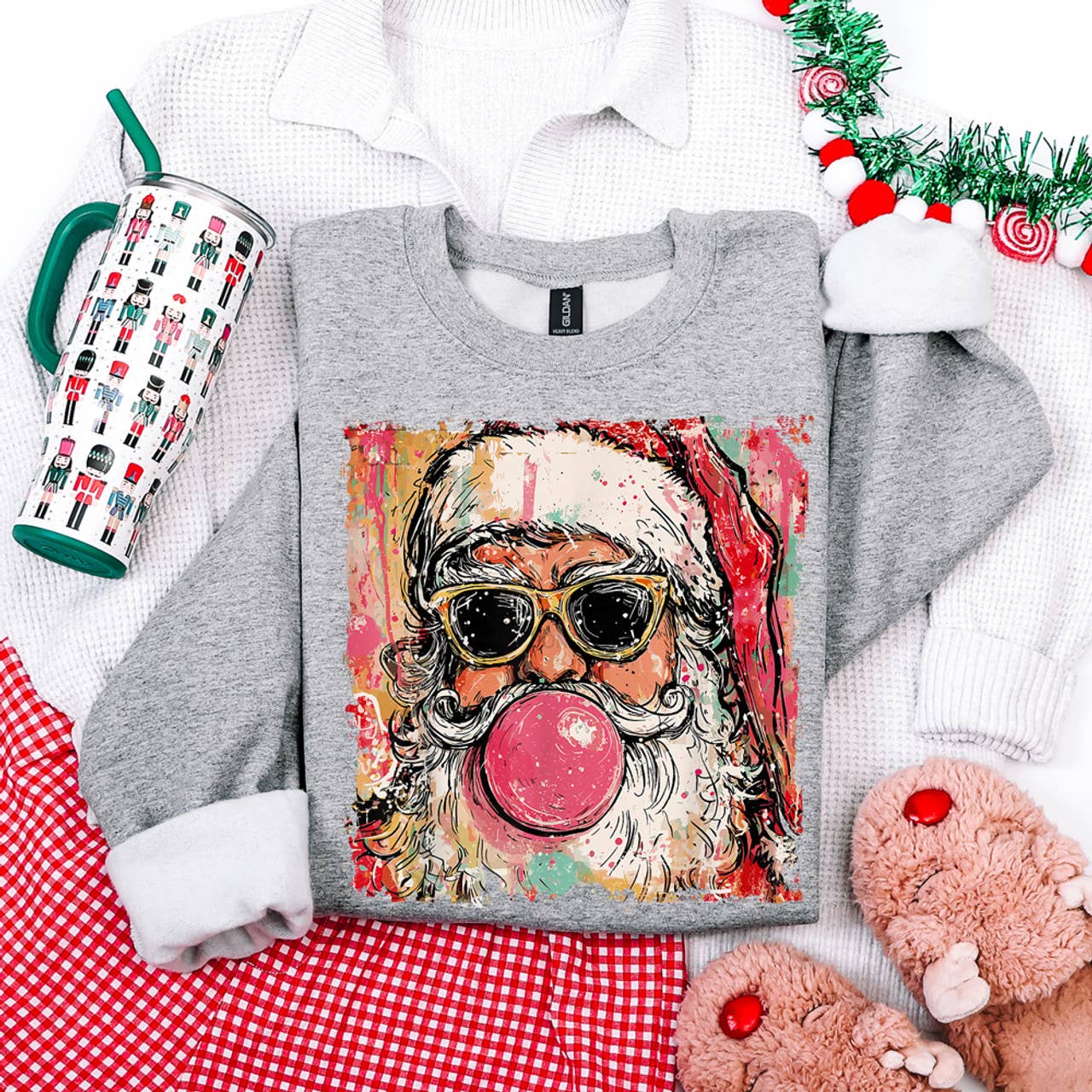 Preppy Santa Blowing Bubble Sweatshirt T-Shirts, Hoodie | PodTeesHub.com