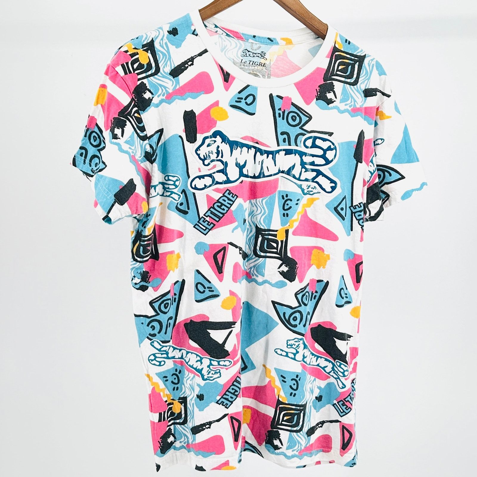 Le Tigre 100 Cotton Graphic All Over Retro Print T Shirt Hoodie, Sweatshirt | PodTeesHub.com