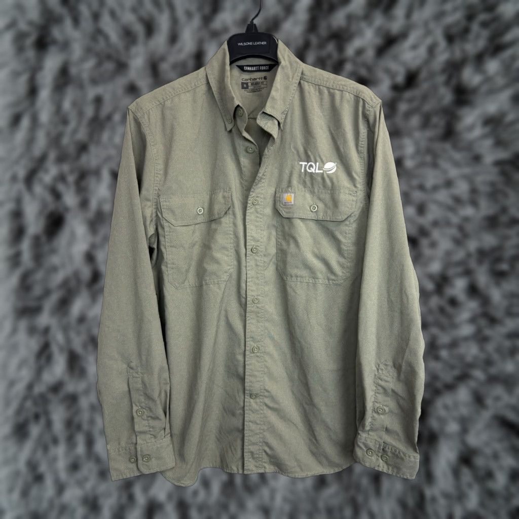 Carhartt Force Shirt Mens Size M Olive Green Relaxed Fit Lightweight Long Sleeve Hoodie, Sweatshirt | PodTeesHub.com