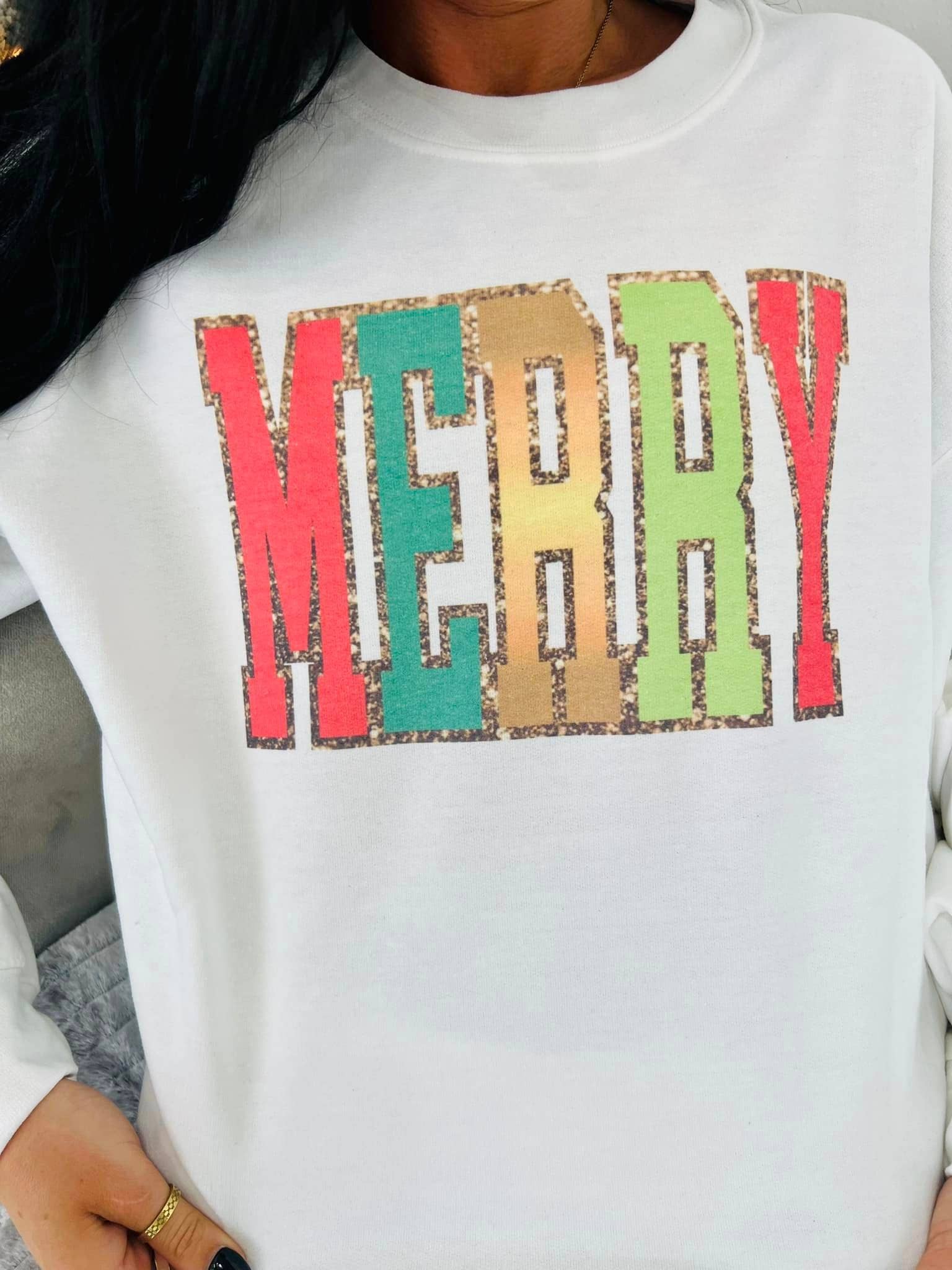 Merry Glitter Faux Chenille Patch Sweatshirt T-Shirts, Hoodie | PodTeesHub.com