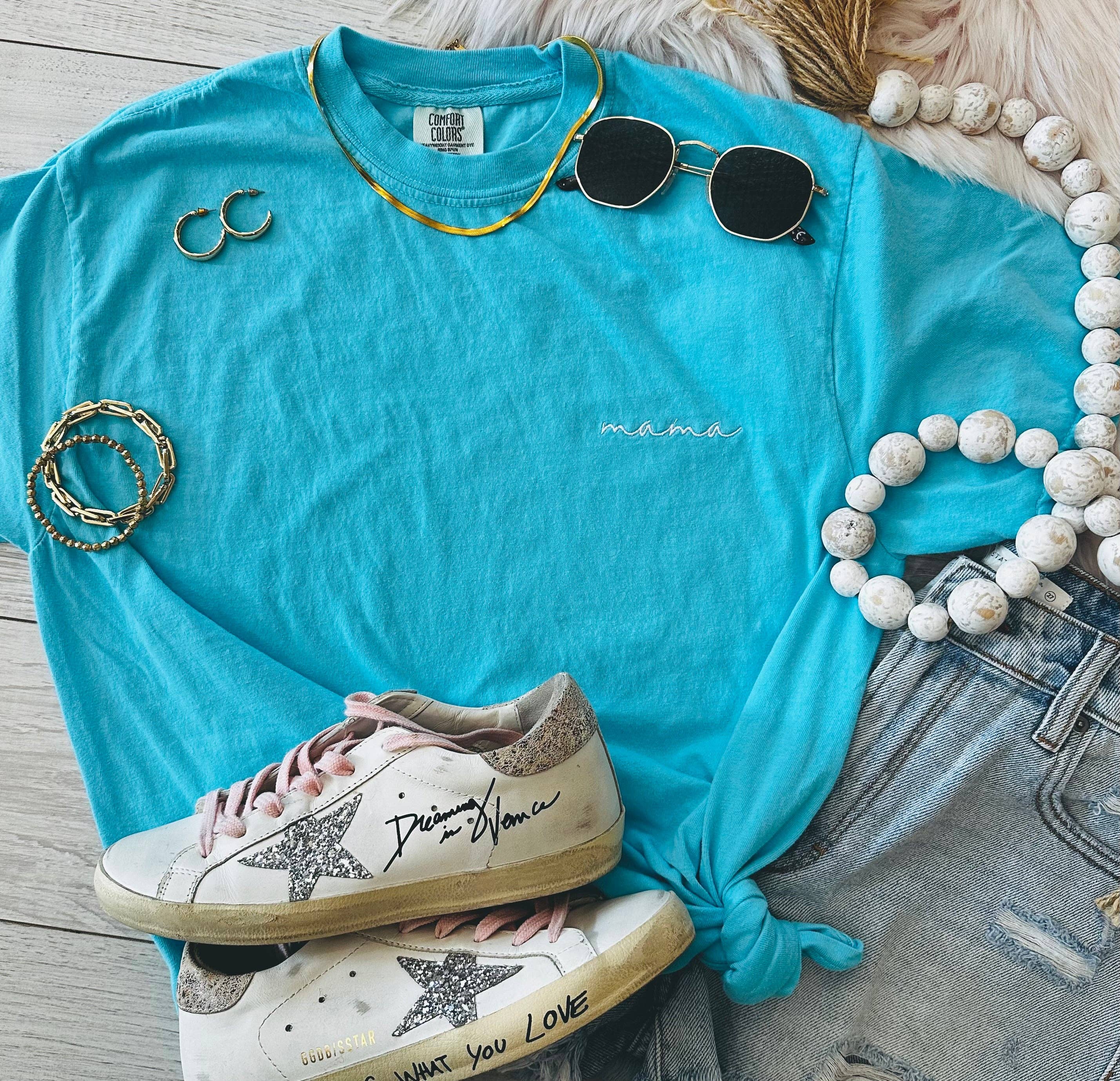 Lagoon Dainty Mama Embroidered Tee Hoodie, Sweatshirt | PodTeesHub.com