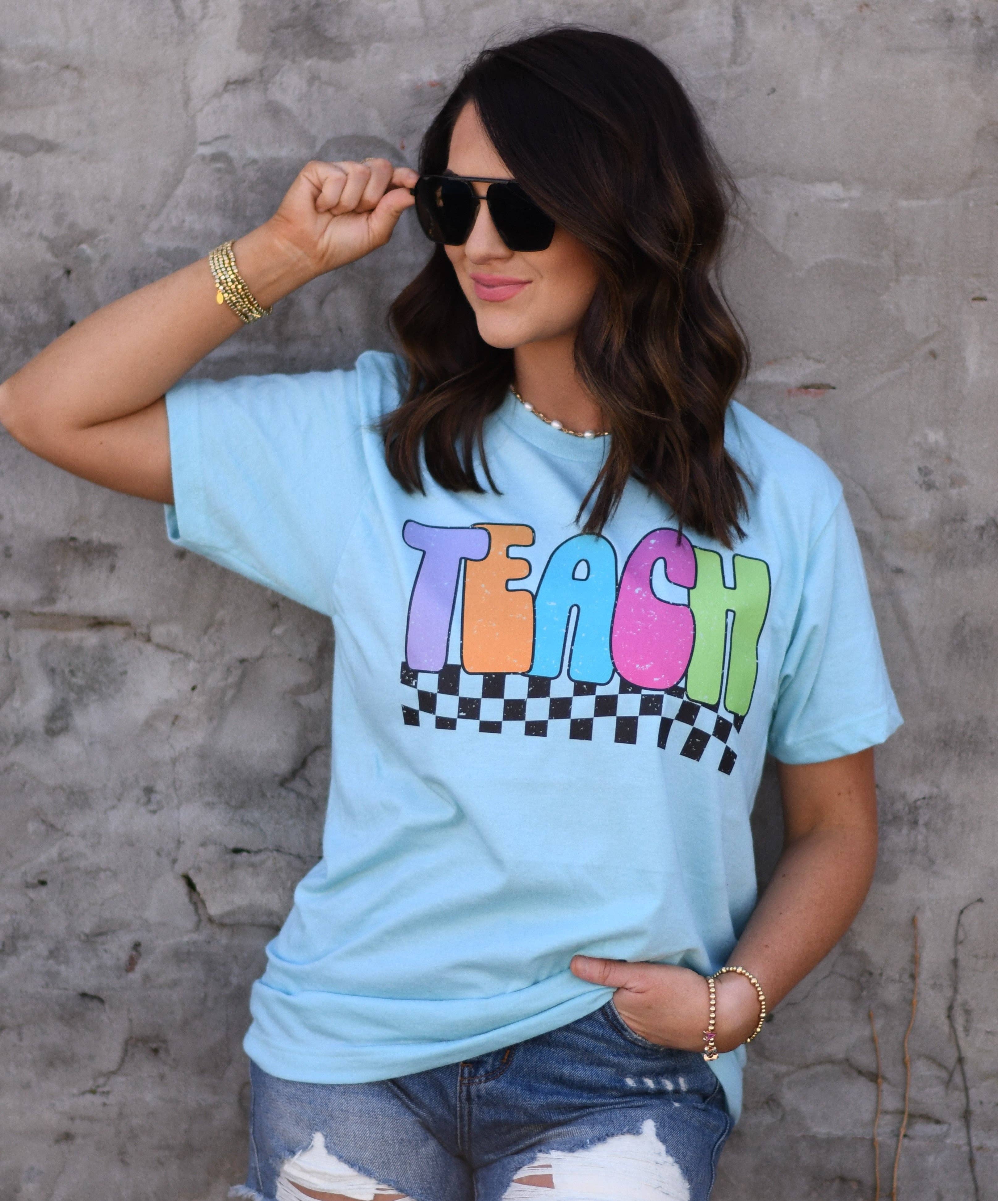 Teach Checkered Tee Hoodie, Sweatshirt | PodTeesHub.com