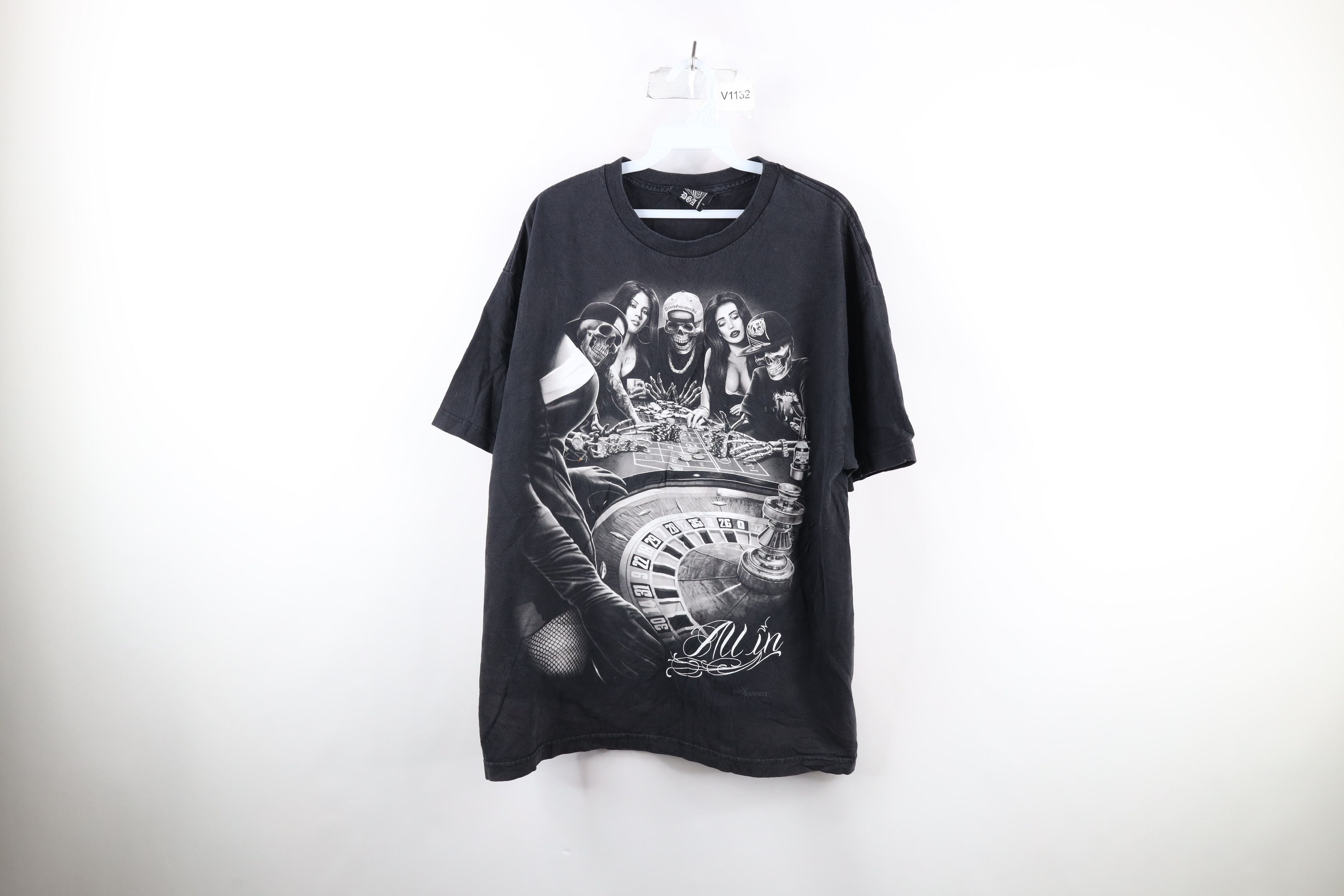 Vintage Streetwear Girl Gambling Skeleton Hip Hop T Shirt Black Hoodie, Sweatshirt | PodTeesHub.com