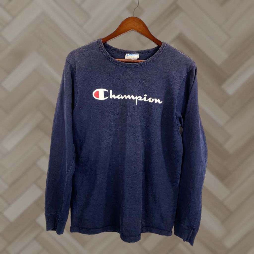 Vintage Champion Long Sleeve T Shirt Blue Mens M Crew Neck 811 Logo 80s 90s Hoodie, Sweatshirt | PodTeesHub.com