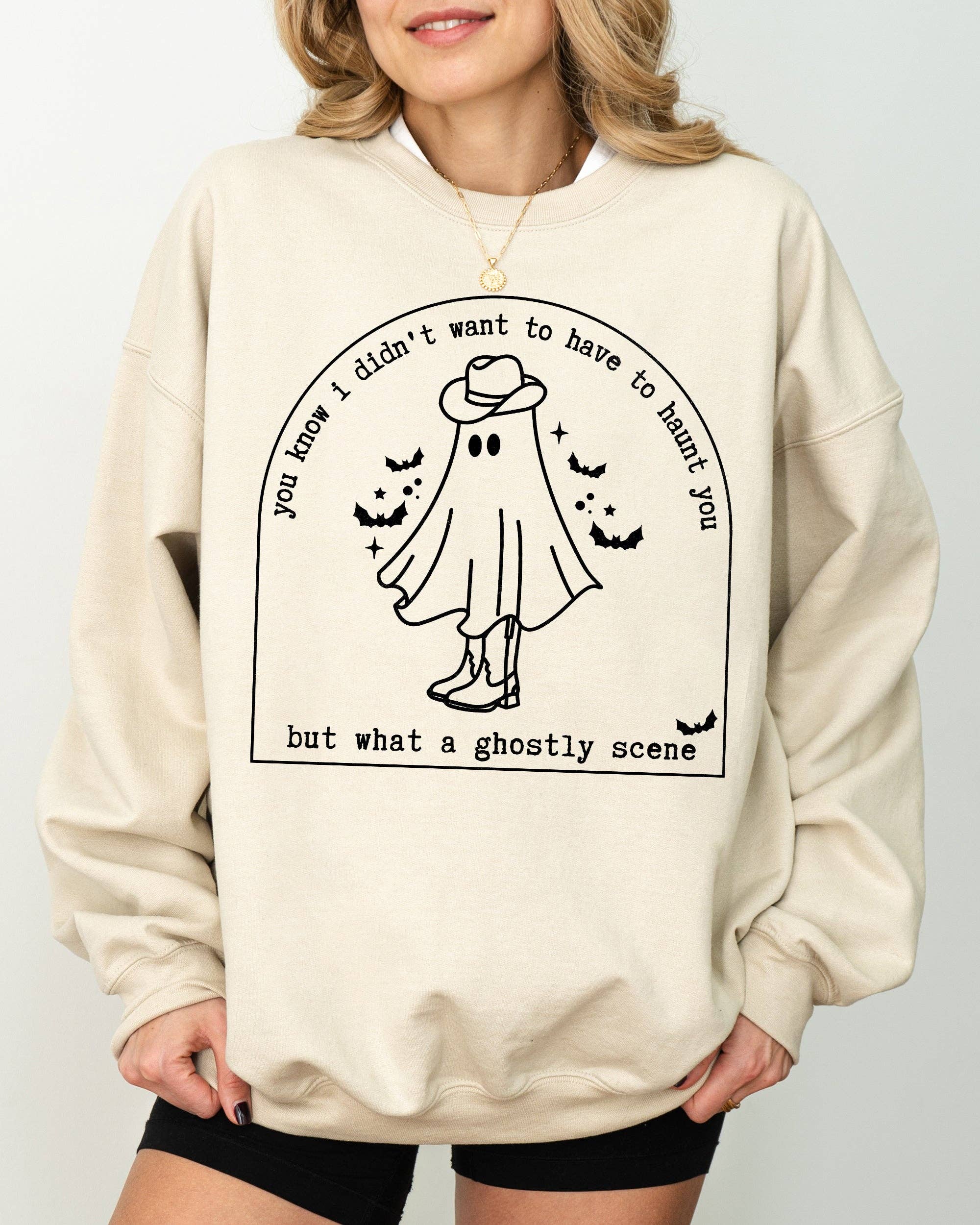 Ghostly Scene, Cute Ghost, Skeleton, Halloween Sweatshirt T-Shirts, Hoodie | PodTeesHub.com