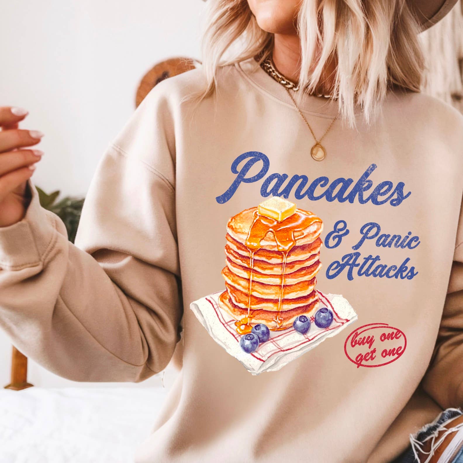 Pancakes & Panic Attacks  Graphic Crewneck Sweatshirt T-Shirts, Hoodie | PodTeesHub.com
