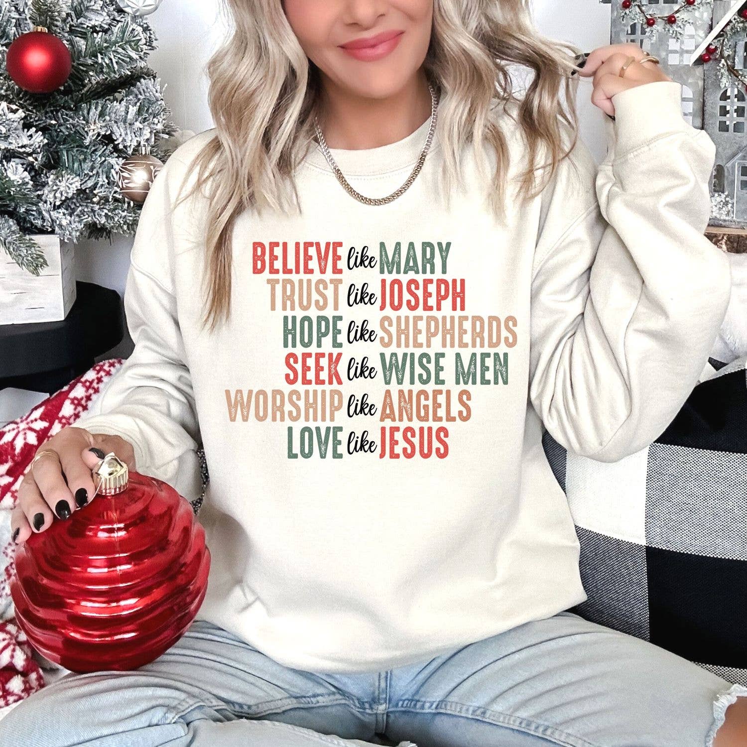 Christian Christmas Sweatshirt  Believe Like Mary Tee Hoodie | PodTeesHub.com
