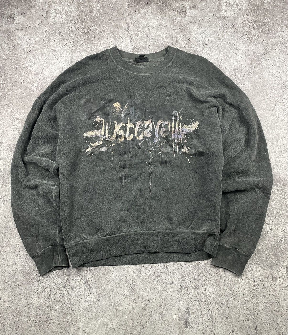 Just Cavalli X Vintage 90 S Cavalli Contrast Graphic Sweatshirt Japan Washed Gray T-Shirts, Hoodie | PodTeesHub.com