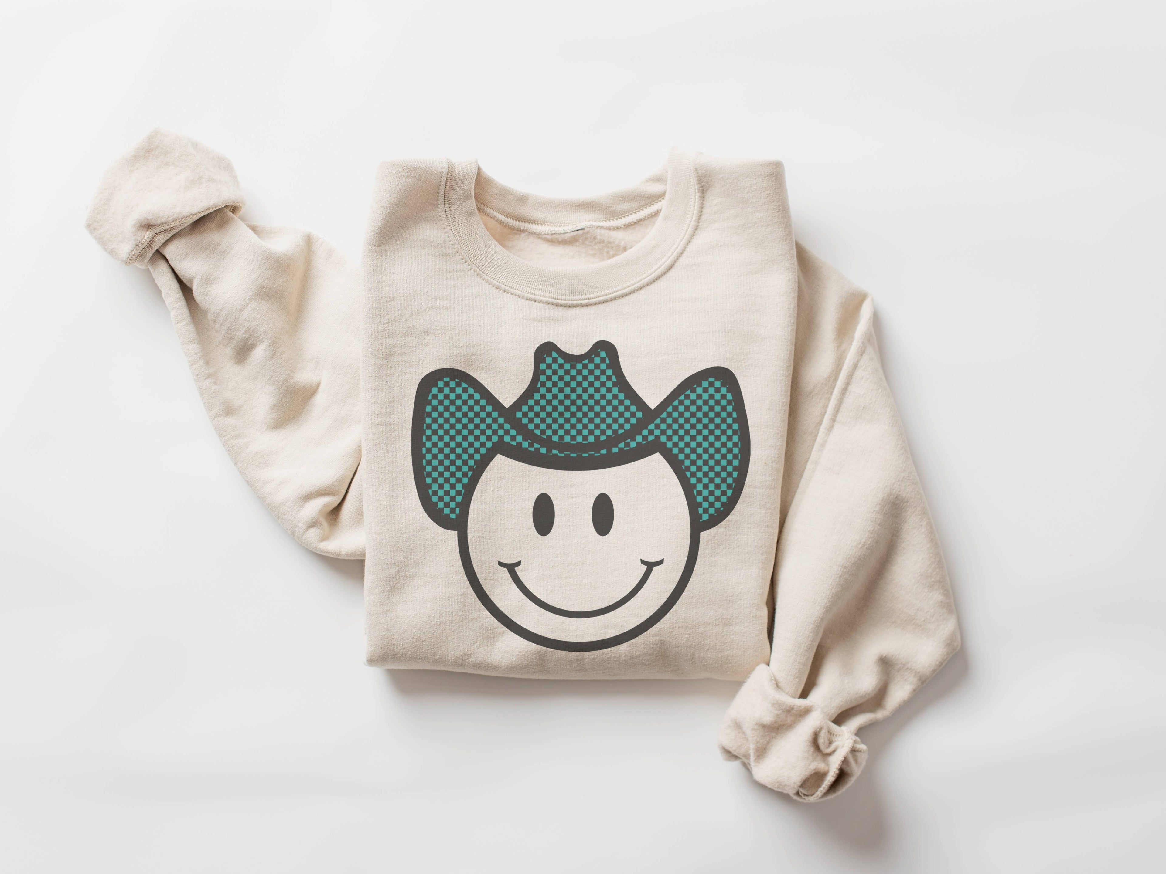 Cowboy Happy Face Crew Neck Sweatshirt | Western Sweat T-Shirts, Hoodie | PodTeesHub.com