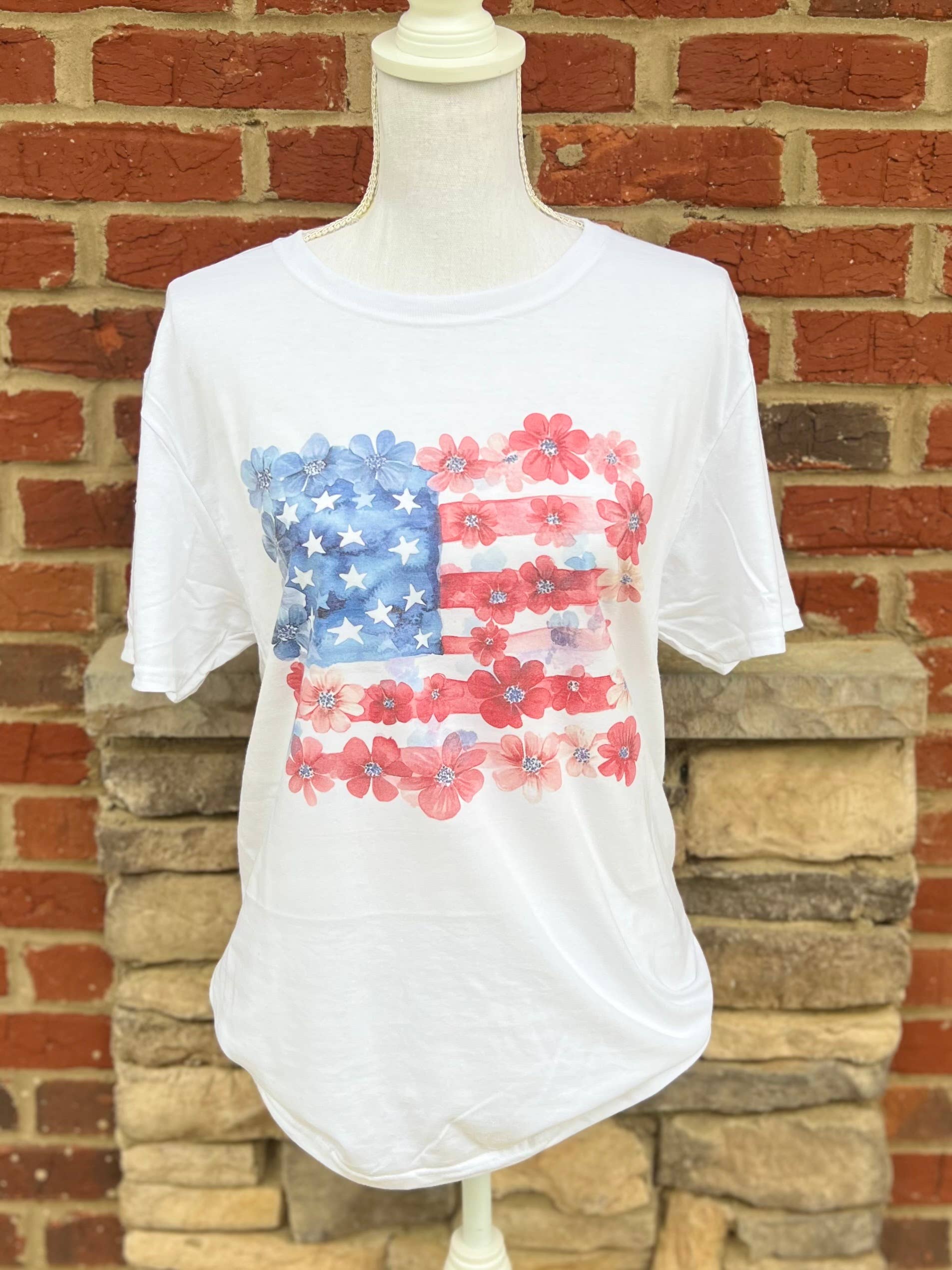 USA Floral Flag On White Tee Hoodie, Sweatshirt | PodTeesHub.com
