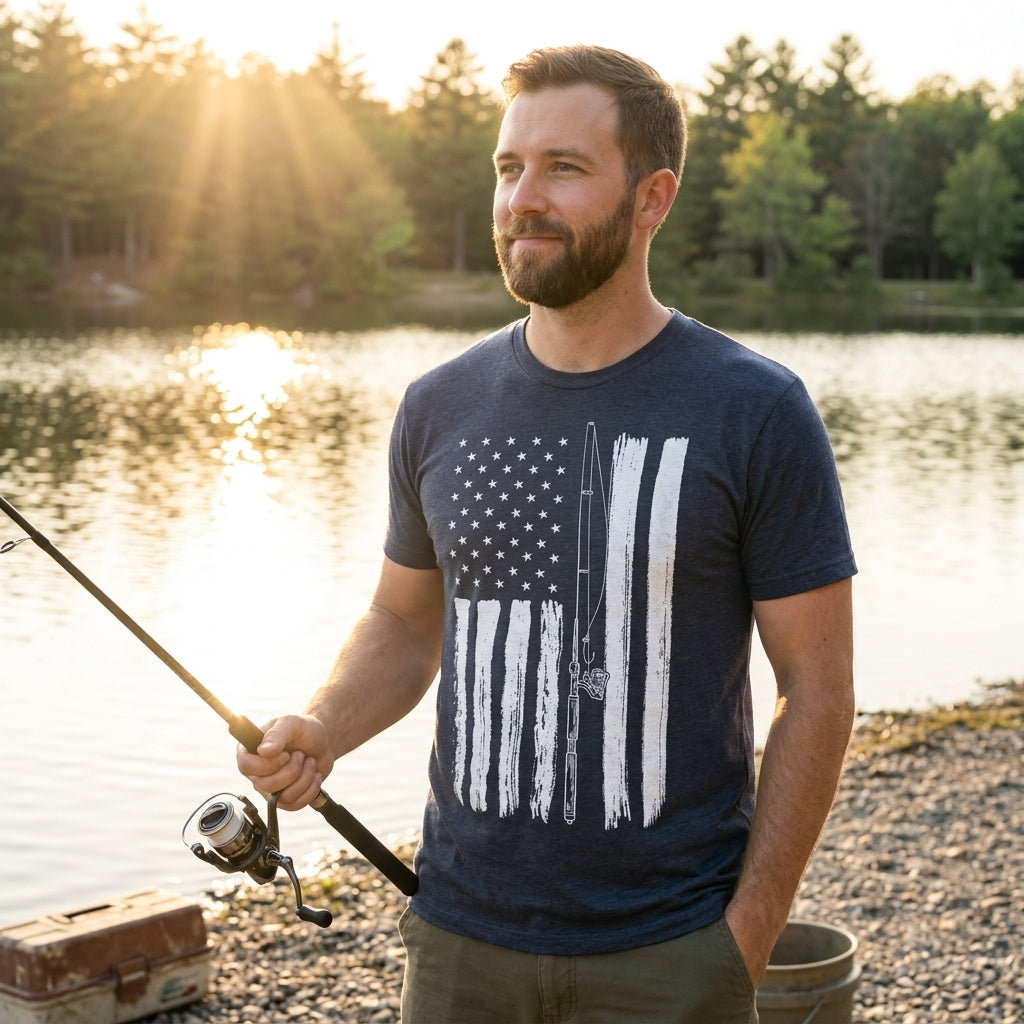 USA Flag Fishing Pole Men's T Shirt