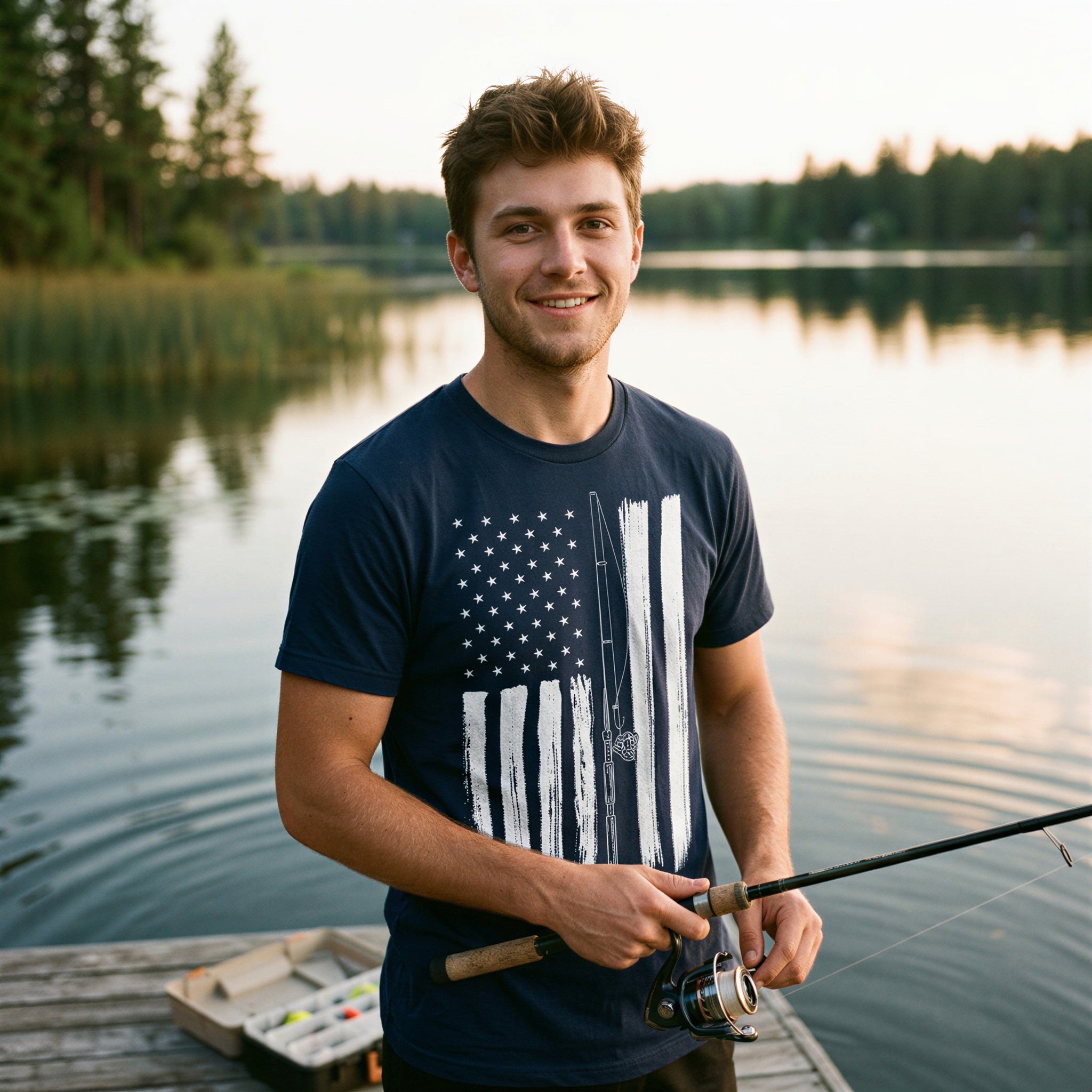 USA Flag Fishing Pole Men's T Shirt