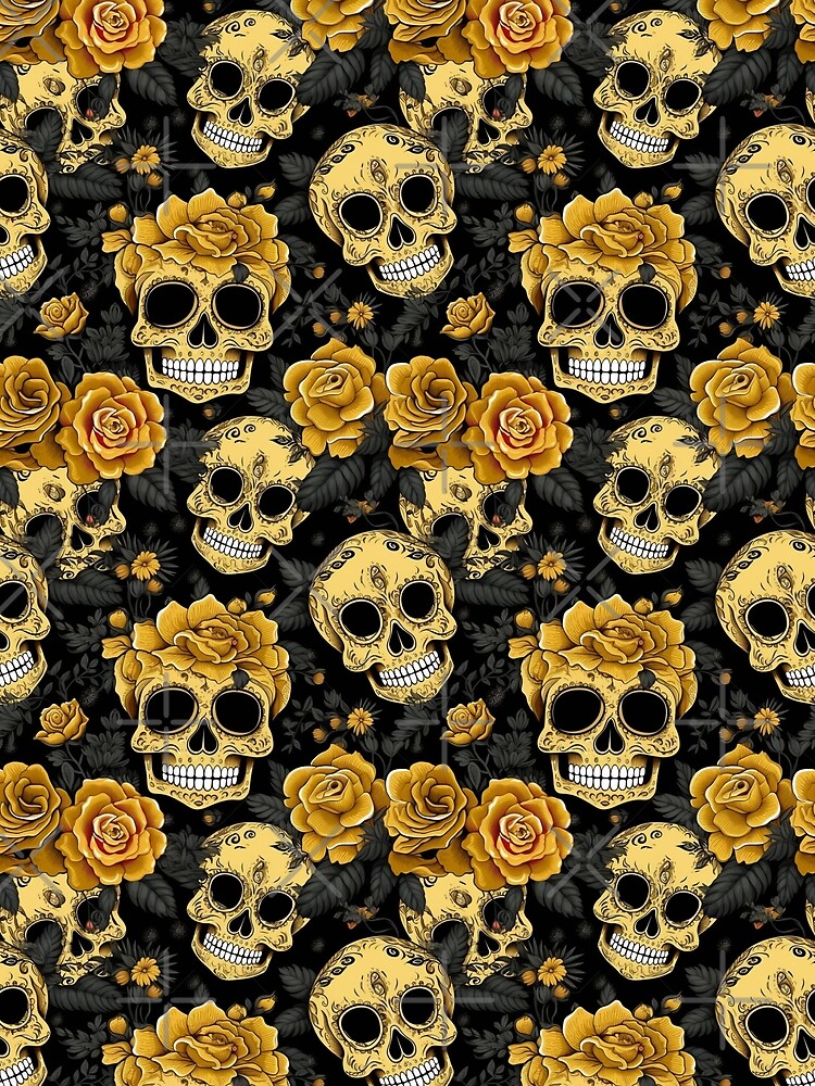 Groovy Smiling Skull Boho Yellow Rose pattern by ElLocoMus