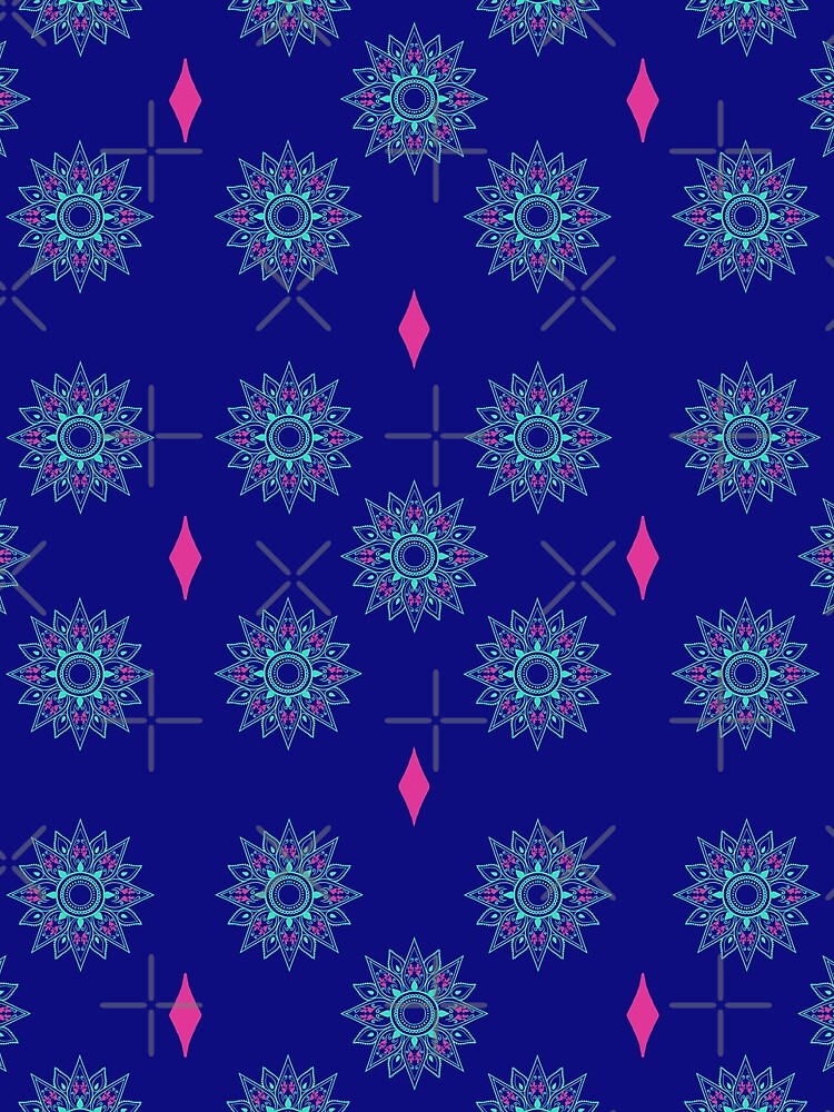 Flower patterns aquamarine on deep blue by Chaoticzarts