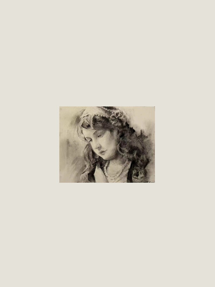 Vintage Charcoal Sketch Melancholic Female Portrait by jadexjournal