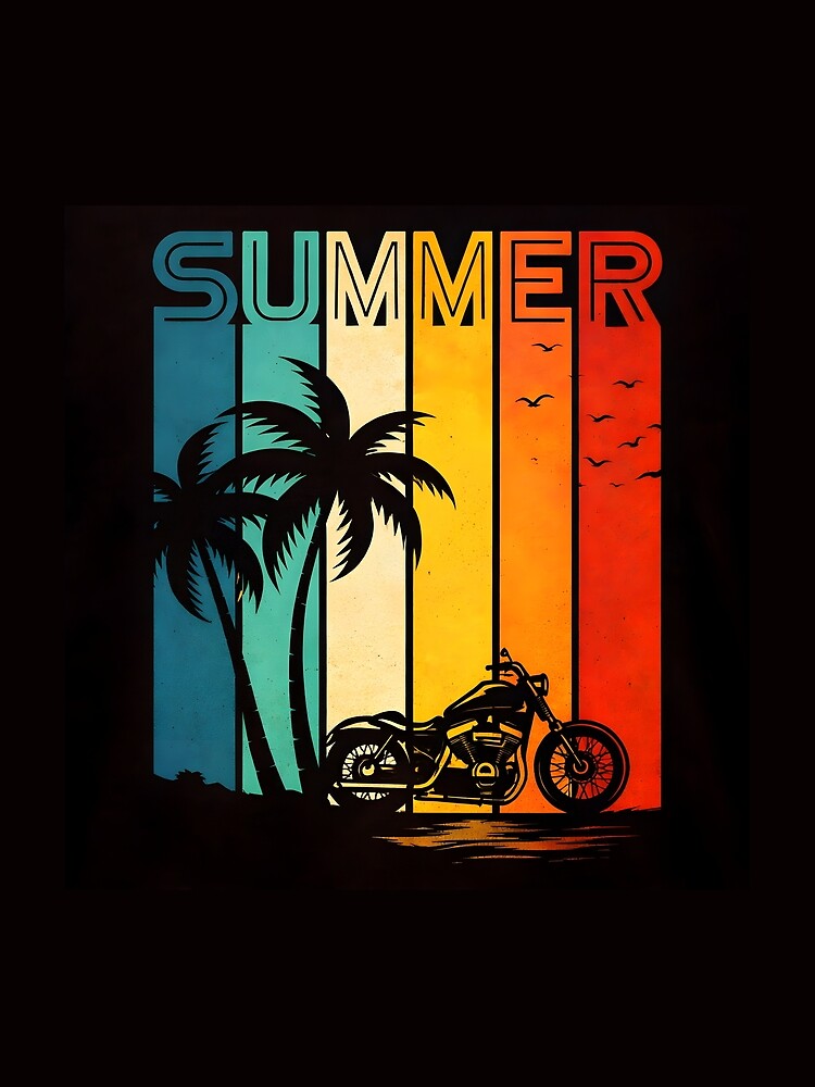 Retro Summer Sunset Motorcycle Art by CosmoMagiclk