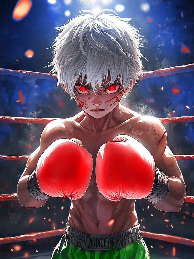 Boxing anime boy in ring portrait art by TheArtistOf2022