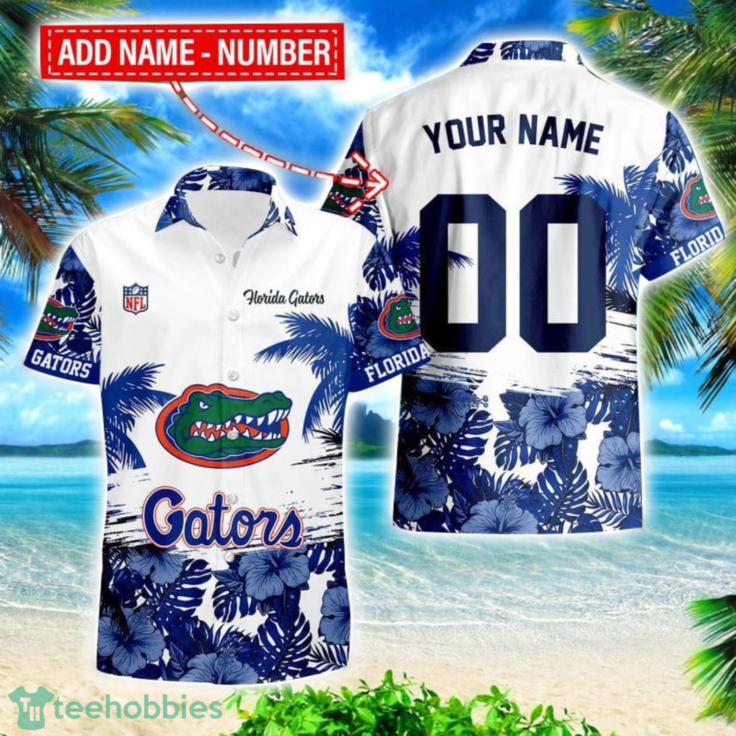 Florida Gators Hibiscus Flower Hawaii Shirt and Shorts Summer Beach Shirt Custom Name And Number