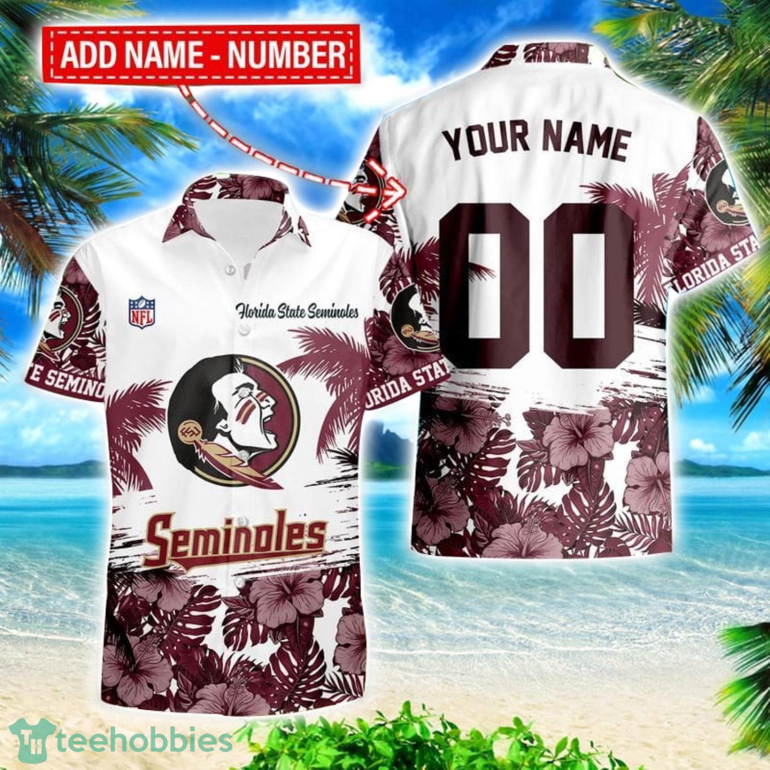 Florida State Seminoles Hibiscus Flower Hawaii Shirt and Shorts Summer Beach Shirt Custom Name And Number