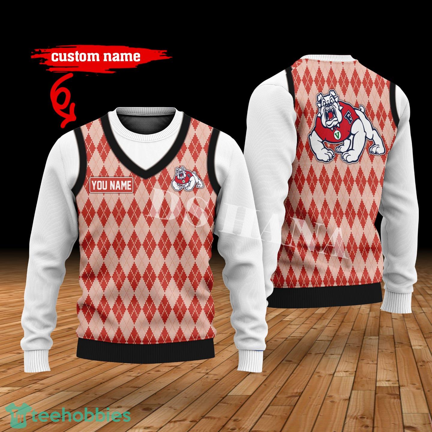 Fresno State Bulldogs Custom Name New Style Sweater Ghile Style 3D Print Christmas Sweater