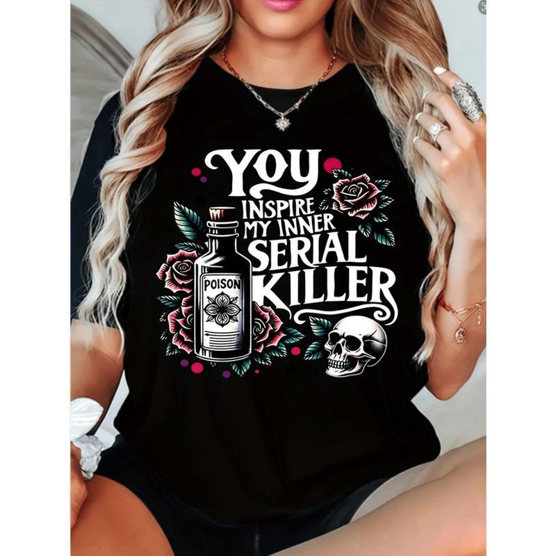 funny plus size womens you   my inner killer graphic tee edgy skull roses   fabric casual crew neck short sleeve top for ...