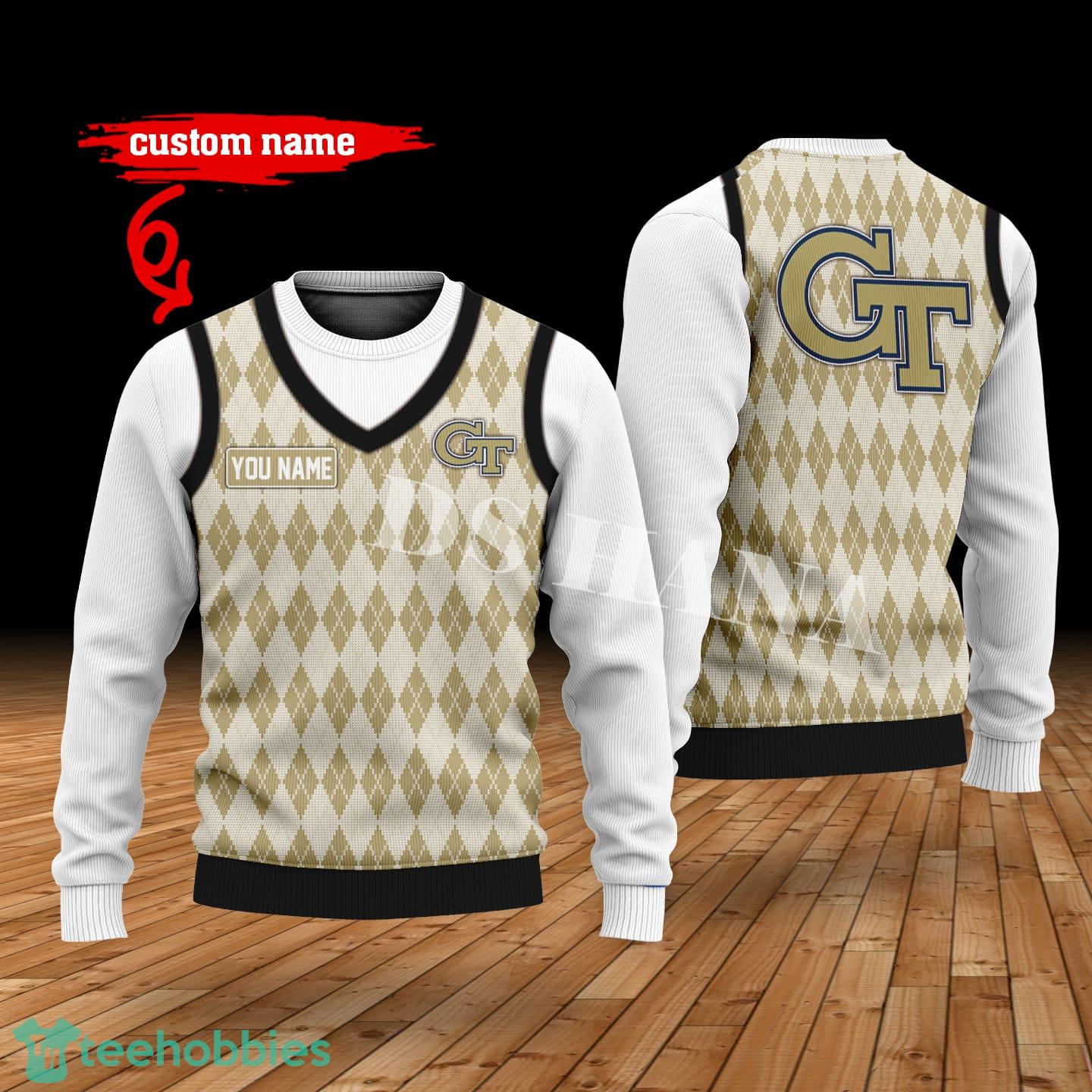 Georgia Tech Yellow Jackets Custom Name New Style Sweater Ghile Style 3D Print Christmas Sweater