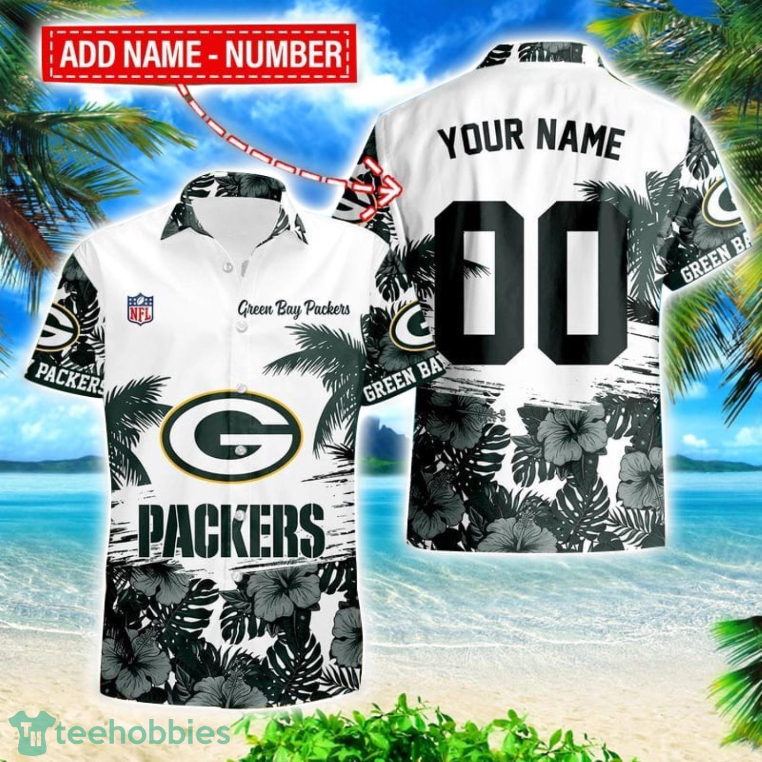 Green Bay Packers Hibiscus Flower Hawaii Shirt and Shorts Summer Beach Shirt Custom Name And Number