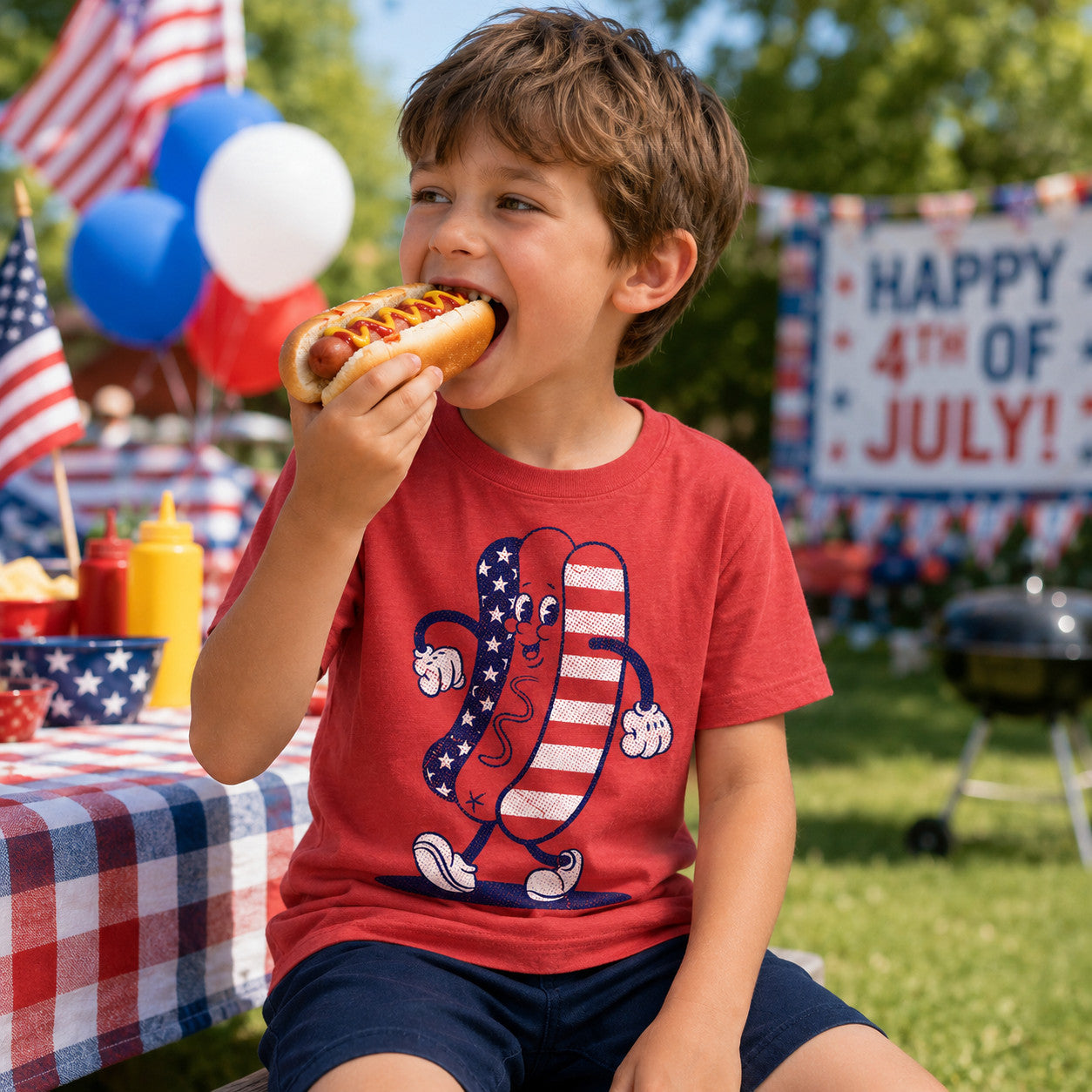 Fourth Of July Hotdog Youth T Shirt