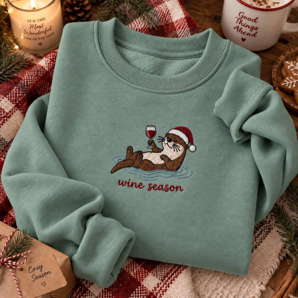 Christmas Otter Wine Wine Season Embroidered Holiday Christmas (5)