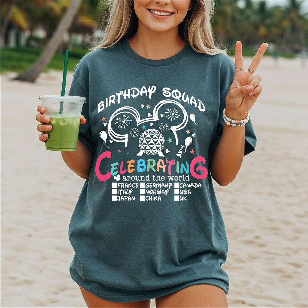 Disney Birthday Squad Celebrating Around World Tee Epcot Birthday Trip Disney World Birthday Tee (4)