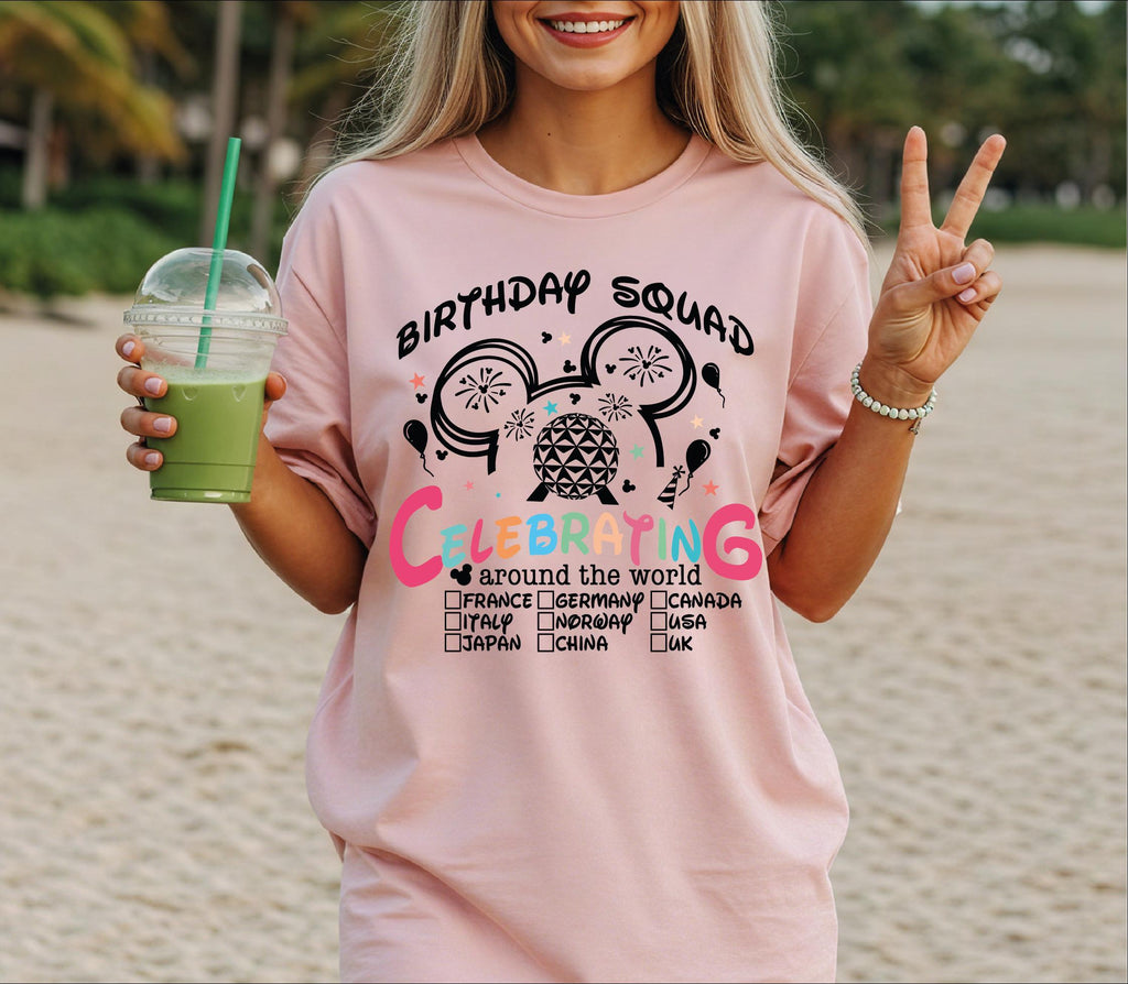 Disney Birthday Squad Celebrating Around World Tee Epcot Birthday Trip Disney World Birthday Tee (5)