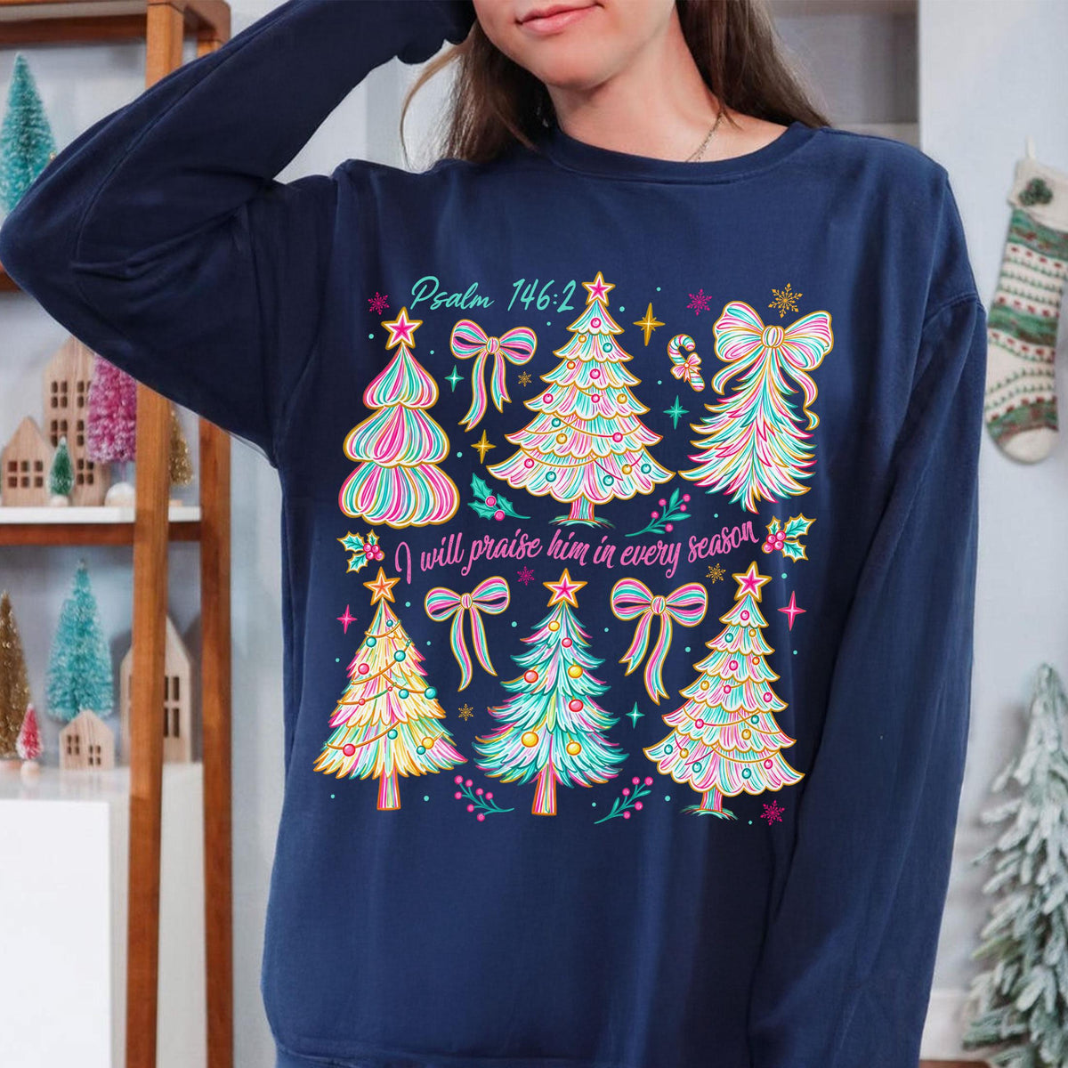 Praise Him Every Season Pink Christmas Tree Preppy Christian Holiday (1)
