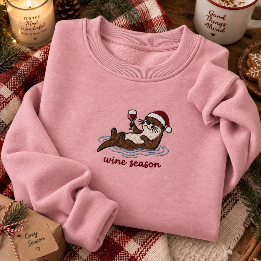 Christmas Otter Wine Wine Season Embroidered Holiday Christmas (4)