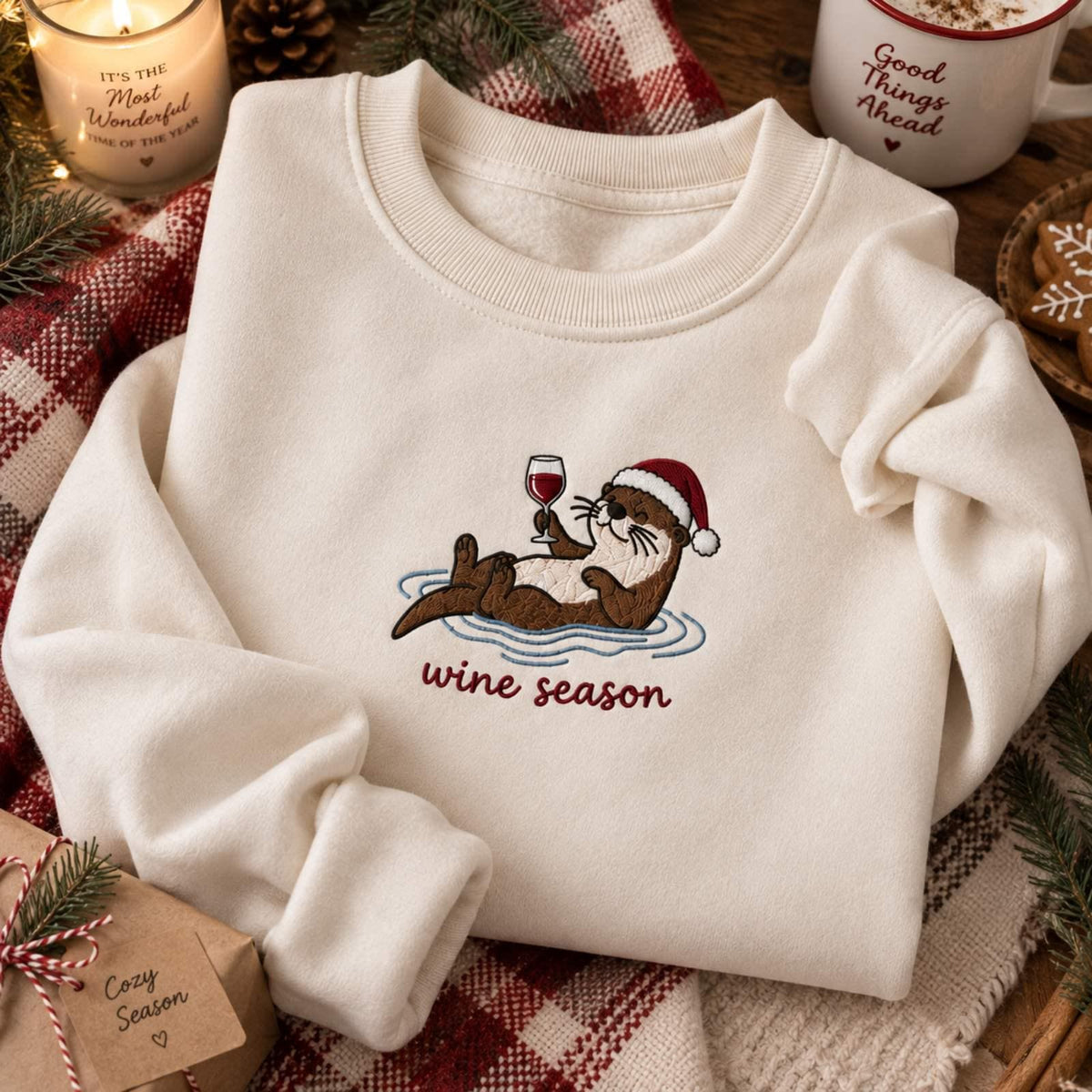 Christmas Otter Wine Wine Season Embroidered Holiday Christmas (1)