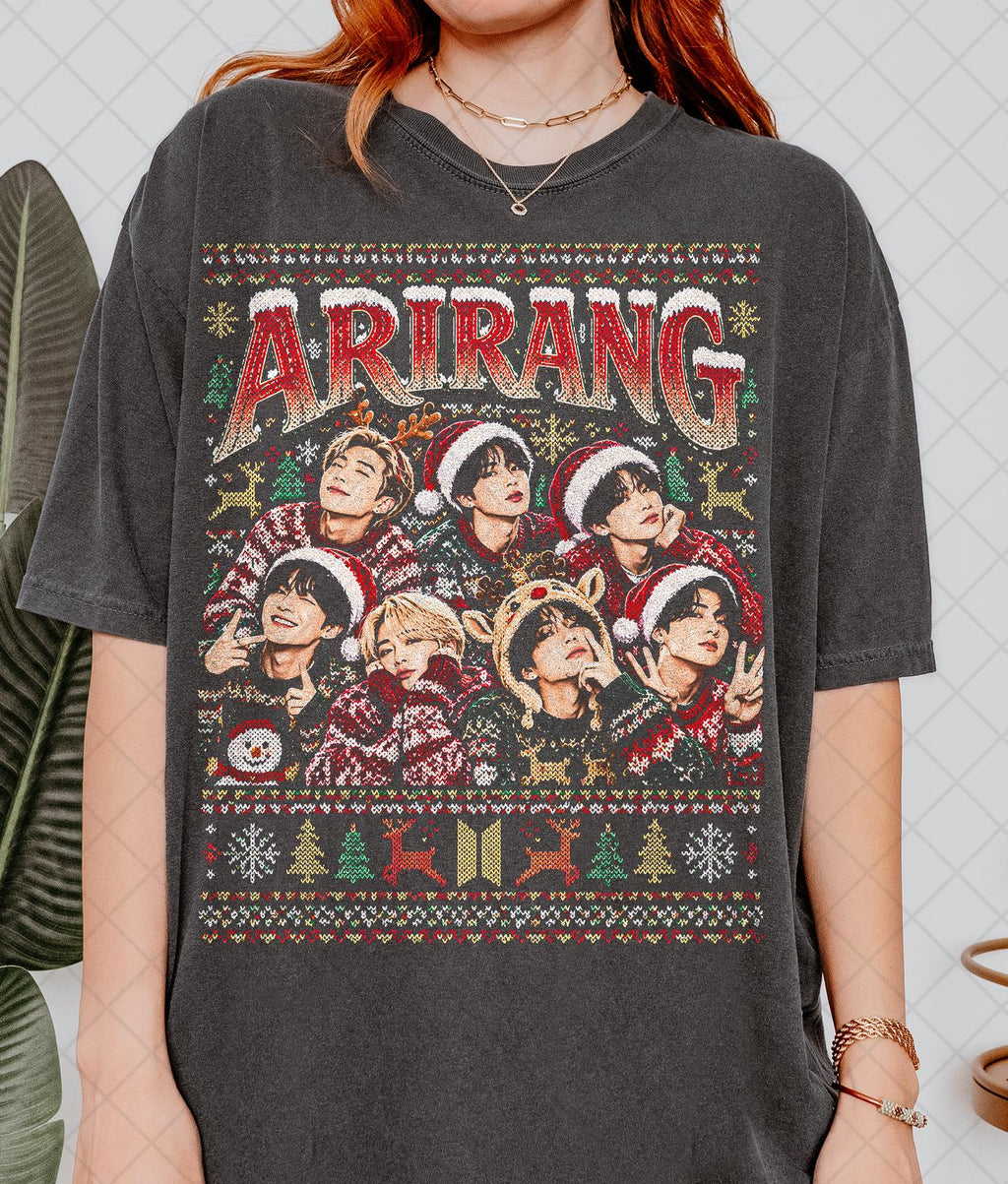 Comfort Colors Bts Arirang Christmas Kpop Holiday Tee Ugly Christmas Korean Christmas Bts Army Fan (1)