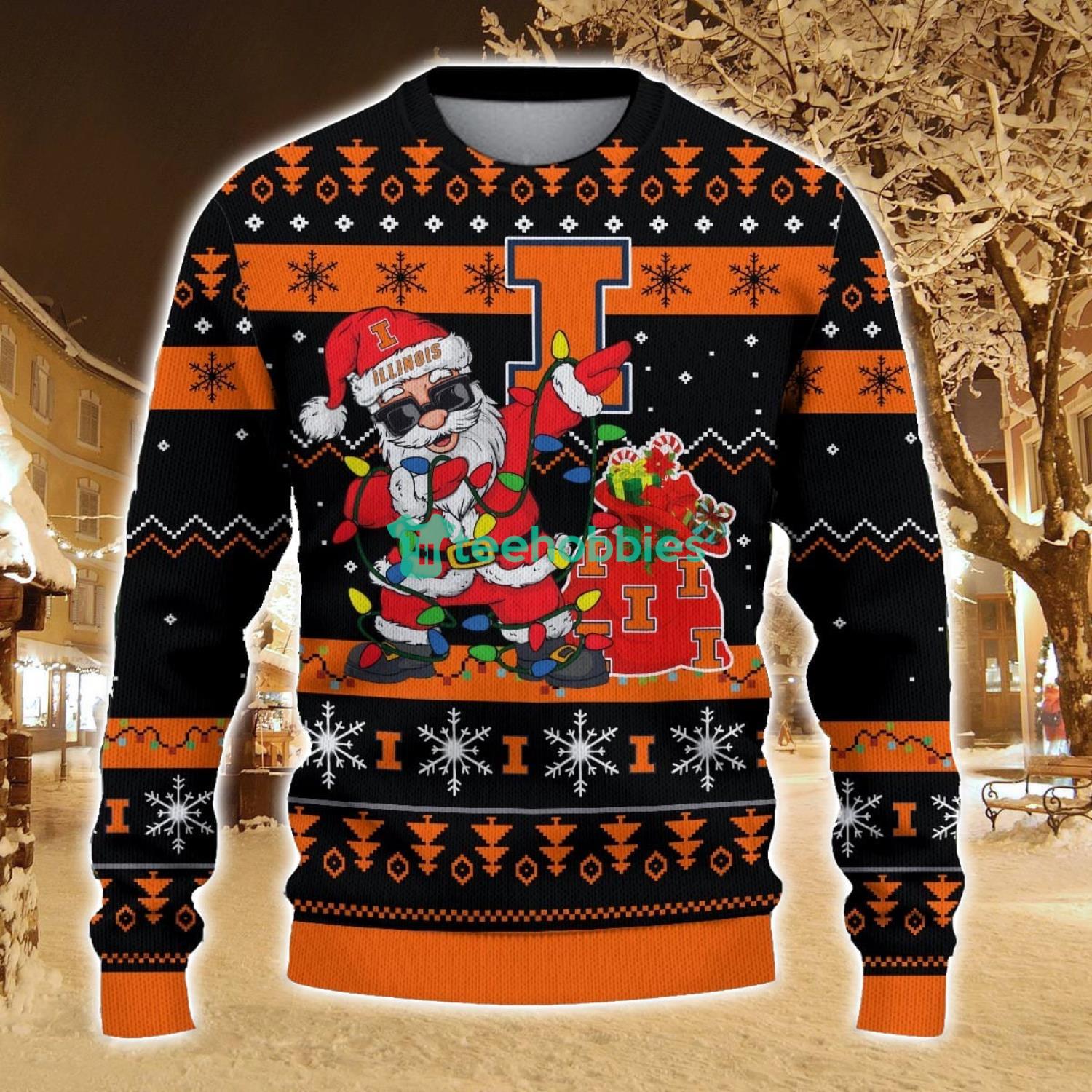 Illinois Fighting Illini Santa Claus Ugly Christmas Sweater All Printed Sweater For Fans Gift Ideas