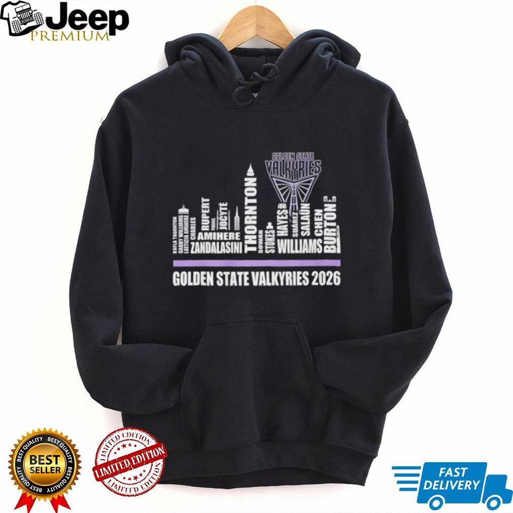 Golden State Valkyries 2026 team name skyline graphic shirt