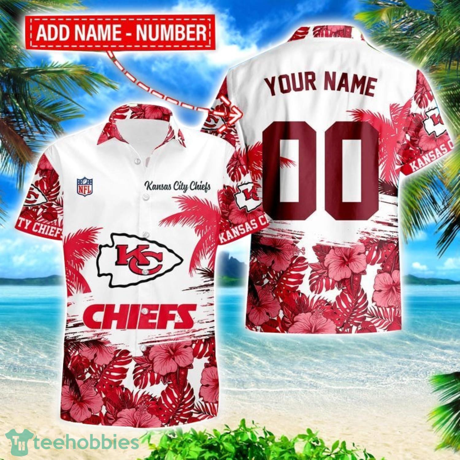 Kansas City Chiefs Hibiscus Flower Hawaii Shirt and Shorts Summer Beach Shirt Custom Name And Number