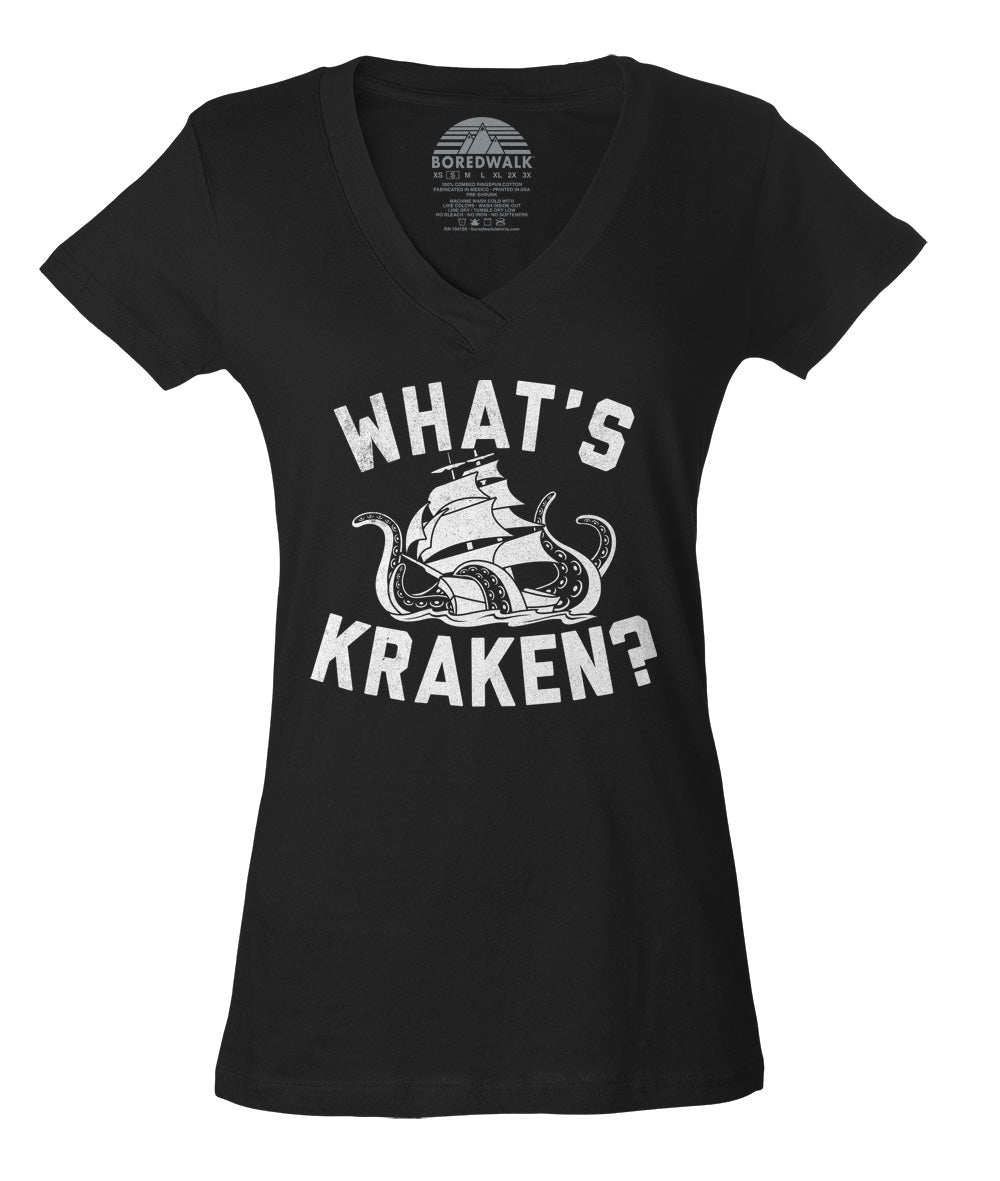 Women's What's Kraken Sea Monster Vneck T-Shirt
