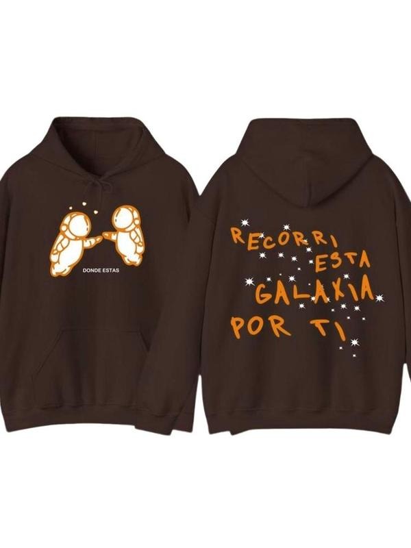 Romantic Space Print Hoodie, Warm Casual Aesthetic, Tiktok Trendy Emotional Fashion, Daily/couple/lifestyle, Comfortable...