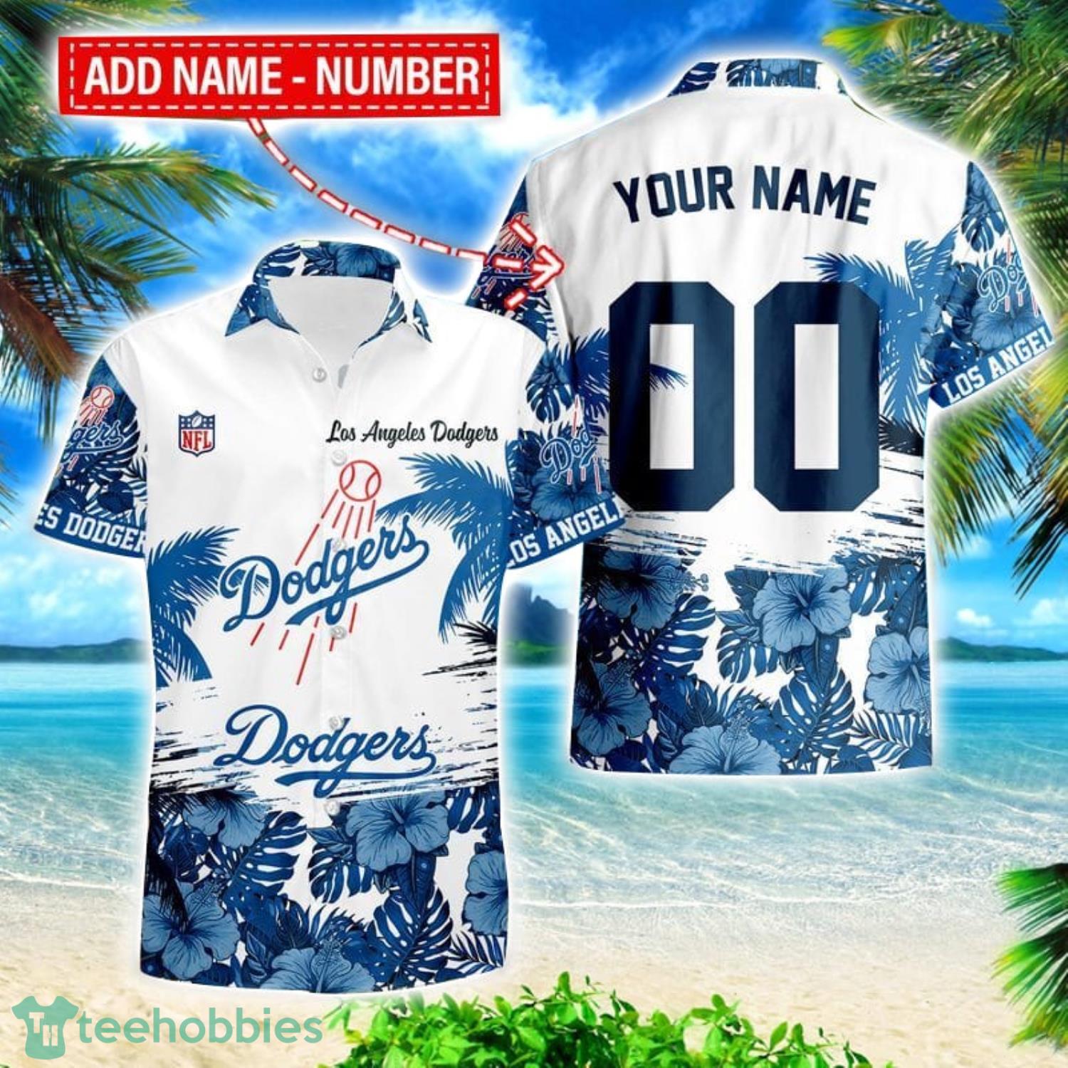 Los Angeles Dodgers Hibiscus Flower Hawaii Shirt and Shorts Summer Beach Shirt Custom Name And Number