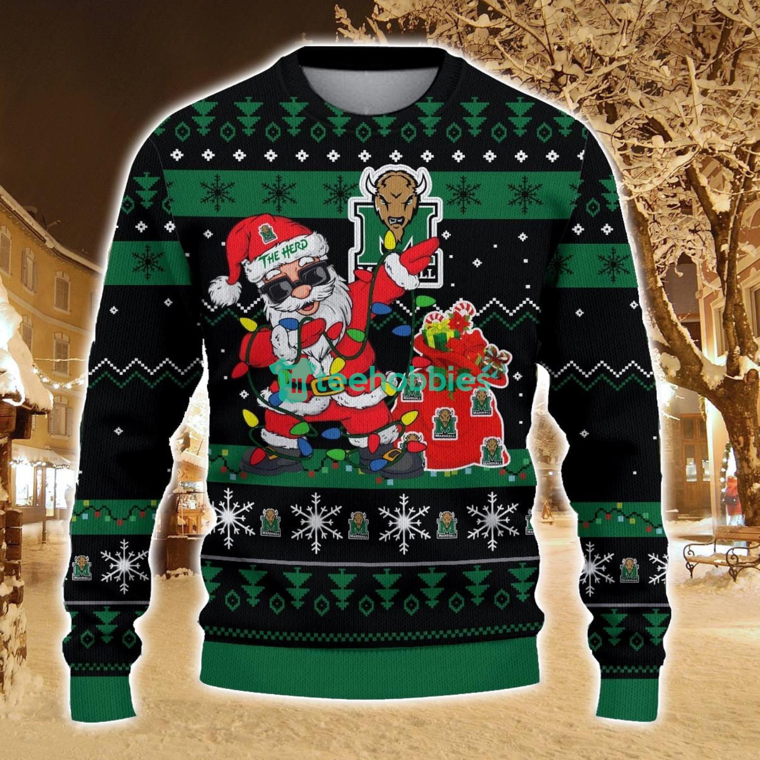 Marshall Thundering Herd Santa Claus Ugly Christmas Sweater All Printed Sweater For Fans Gift Ideas