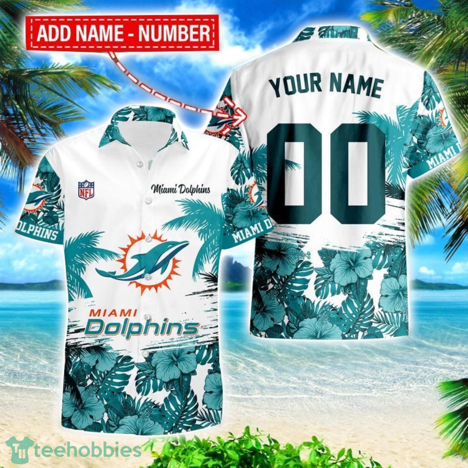 Miami Dolphins Hibiscus Flower Hawaii Shirt and Shorts Summer Beach Shirt Custom Name And Number