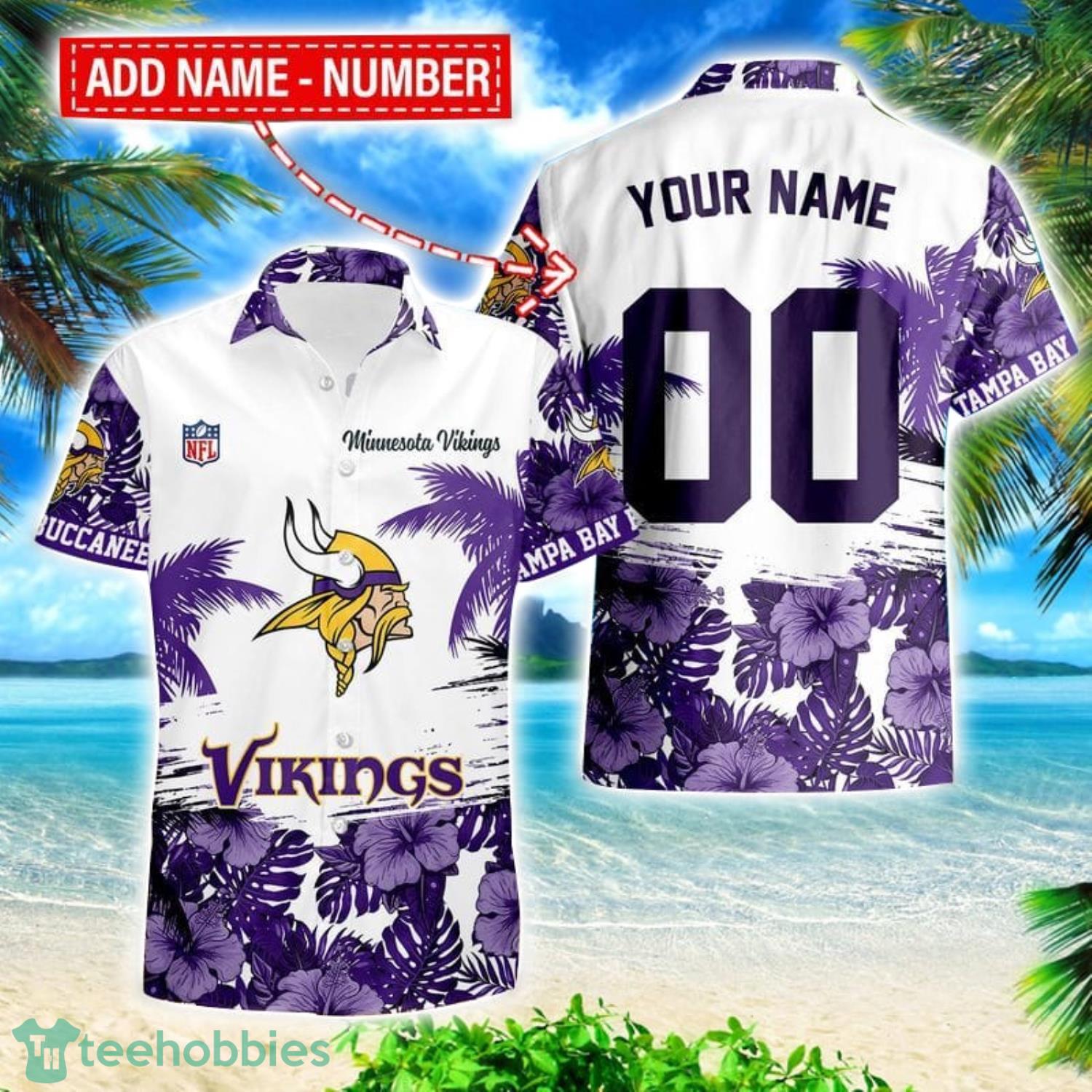 Minnesota Vikings Hibiscus Flower Hawaii Shirt and Shorts Summer Beach Shirt Custom Name And Number