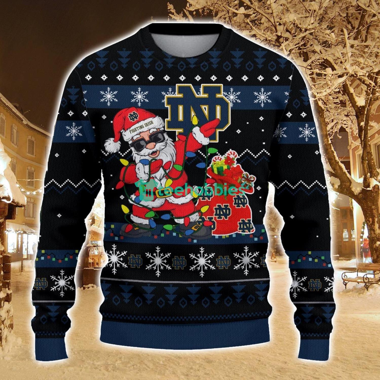 Notre Dame Fighting Irish Santa Claus Ugly Christmas Sweater All Printed Sweater For Fans Gift Ideas