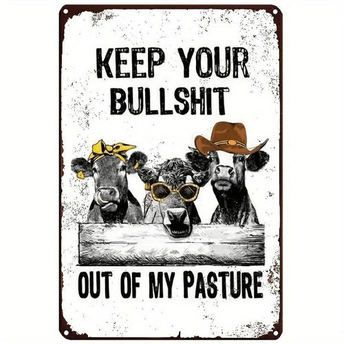 "Vintage Farmhouse Cow Metal Logo - Away