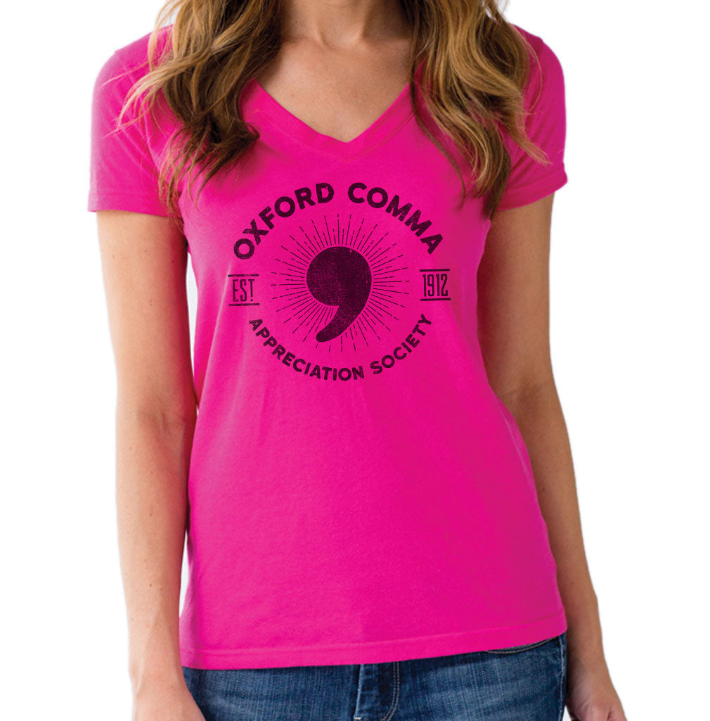 Women's Oxford Comma Appreciation Society Vneck T-Shirt