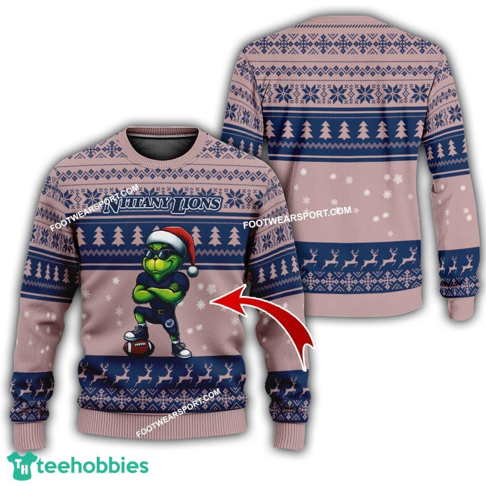 Penn State Nittany Lions Grinch Style Knitted Christmas 3D Sweater Gift For Adult – Custom Number