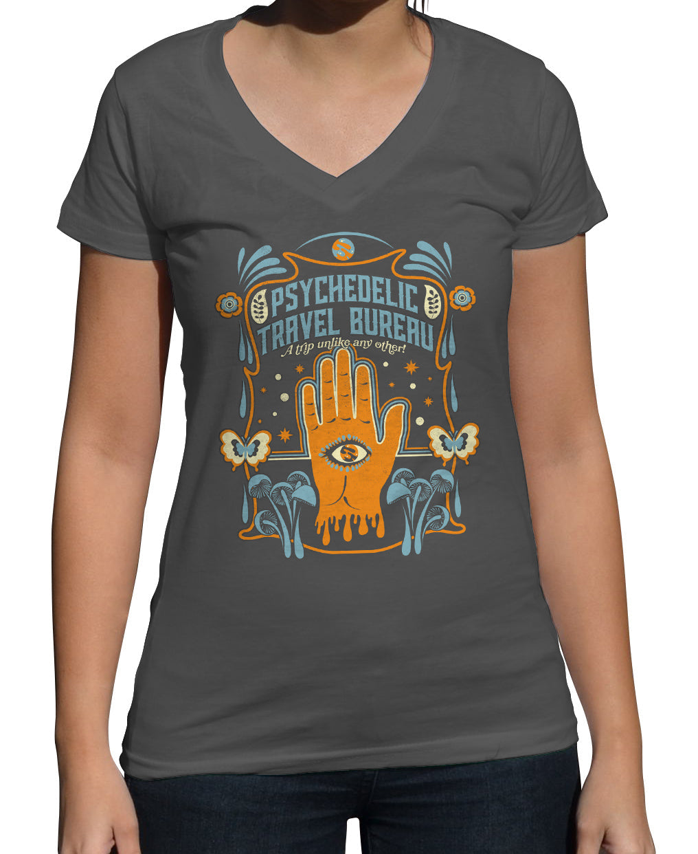 Women's Psychedelic Travel Bureau Vneck T-Shirt