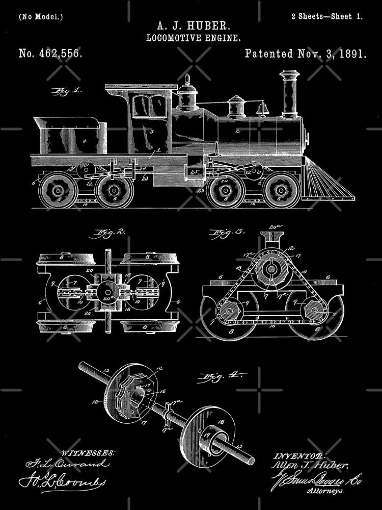 Train Locomotive Patent - Steam Train Art - Black Chalkboard by patentpress